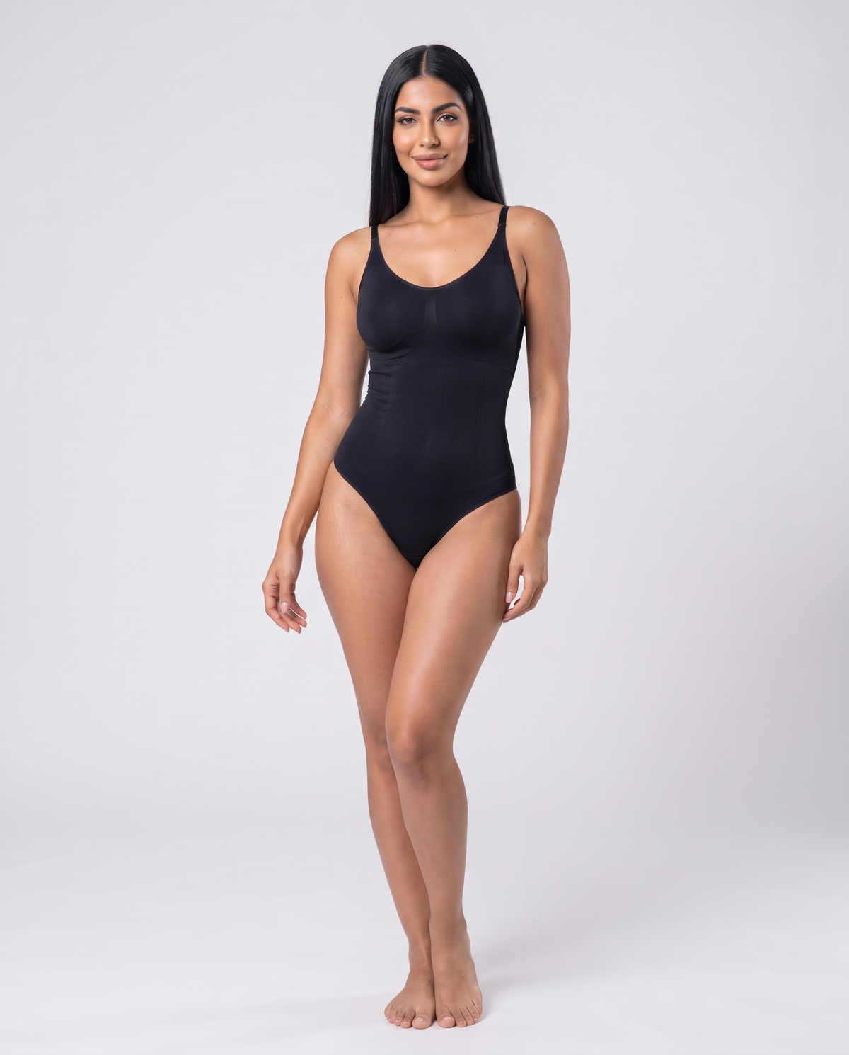 SculptFit Brief bodysuit in Black, front view