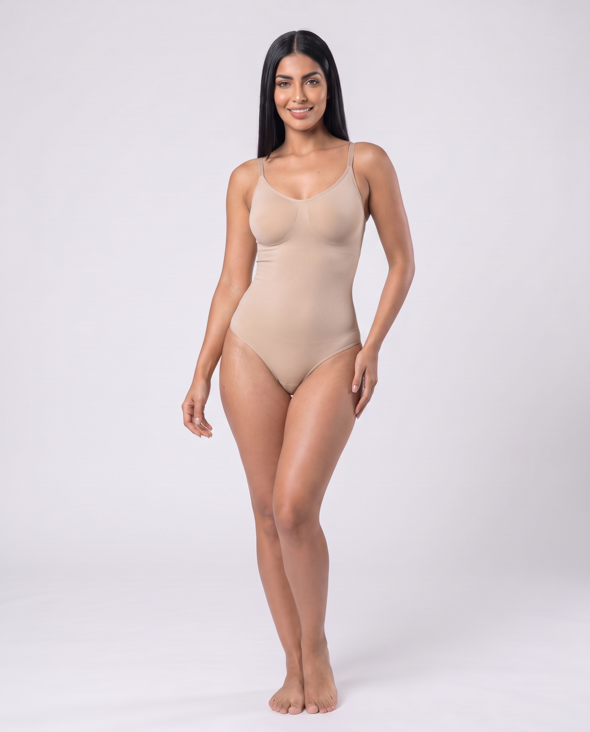 SculptFit Brief bodysuit in Nude, front view